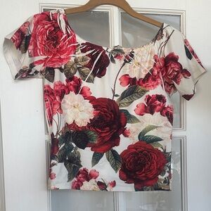 Floral Women's Top - Red and White